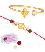 Handmade rakhi combo couple pair gold bead rudraksh and ganesha bracelet/bangle rakhi set for bhaiya bhabhi