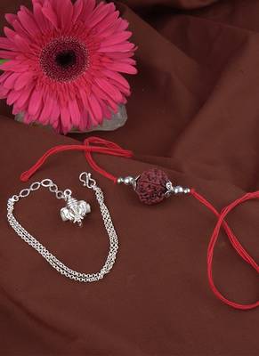 Handmade rakhi combo couple pair panch mukhi rudraksh and ganesha charm unisex bracelet silver plated 2