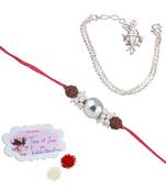 Handmade rakhi combo couple pair silver bead with rudraksh and ganesha charm unisex bracelet silver plated