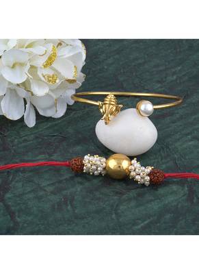 Handmade rakhi combo couple pair gold bead rudraksh and ganesha bracelet/bangle rakhi set for bhaiya bhabhi 3