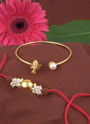 Handmade rakhi combo couple pair gold bead rudraksh and ganesha bracelet/bangle rakhi set for bhaiya bhabhi 4