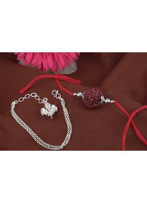 Handmade rakhi combo couple pair panch mukhi rudraksh and ganesha charm unisex bracelet silver plated 4