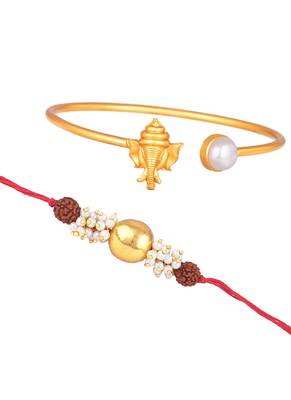 Handmade rakhi combo couple pair gold bead rudraksh and ganesha bracelet/bangle rakhi set for bhaiya bhabhi 5
