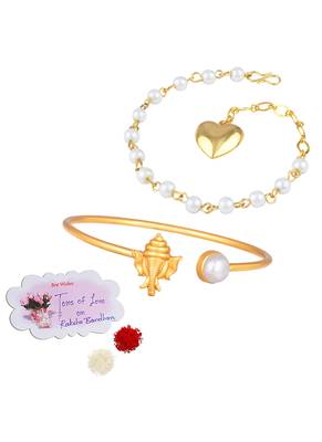 Handmade rakhi combo couple pair gold plated heart and ganesha bracelet/bangle rakhi set for bhaiya bhabhi 1