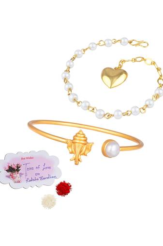 Handmade rakhi combo couple pair gold plated heart and ganesha bracelet/bangle rakhi set for bhaiya bhabhi
