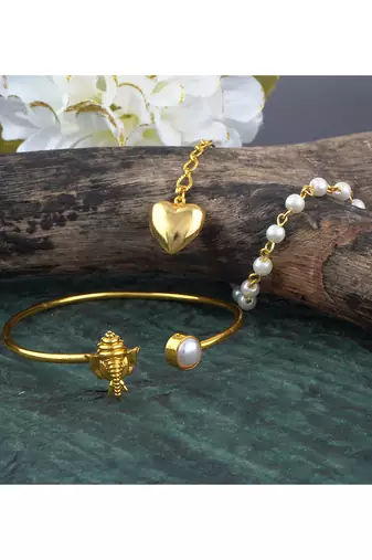 Handmade rakhi combo couple pair gold plated heart and ganesha bracelet/bangle rakhi set for bhaiya bhabhi