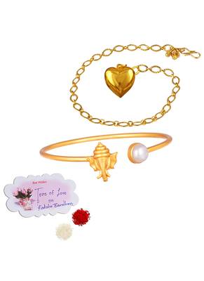 Handmade rakhi combo couple pair gold plated heart and ganesha bracelet/bangle rakhi set for bhaiya bhabhi 1