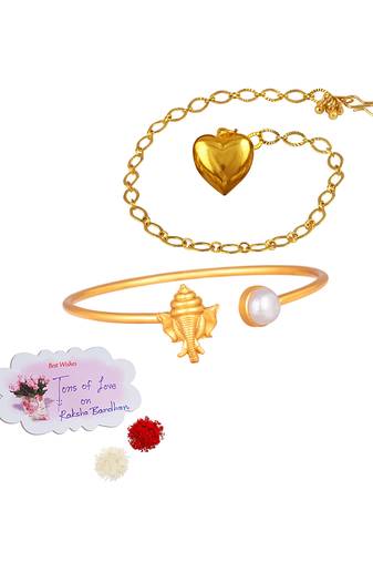 Handmade rakhi combo couple pair gold plated heart and ganesha bracelet/bangle rakhi set for bhaiya bhabhi