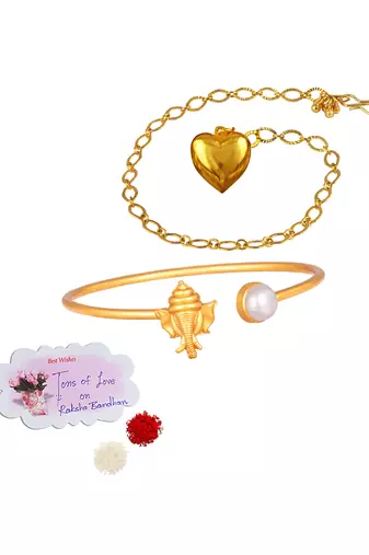 Handmade rakhi combo couple pair gold plated heart and ganesha bracelet/bangle rakhi set for bhaiya bhabhi