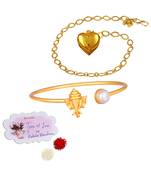 Handmade rakhi combo couple pair gold plated heart and ganesha bracelet/bangle rakhi set for bhaiya bhabhi
