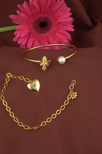 Handmade rakhi combo couple pair gold plated heart and ganesha bracelet/bangle rakhi set for bhaiya bhabhi