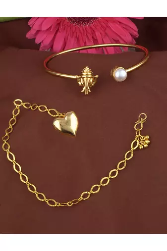Handmade rakhi combo couple pair gold plated heart and ganesha bracelet/bangle rakhi set for bhaiya bhabhi