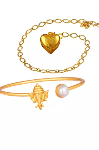 Handmade rakhi combo couple pair gold plated heart and ganesha bracelet/bangle rakhi set for bhaiya bhabhi
