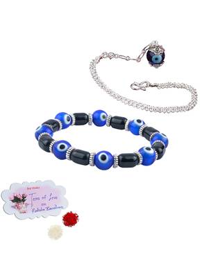 Handmade rakhi combo couple pair panch mukhi rudraksh and jhumki charm bracelet silver plated set for bhaiya bhabhi 1