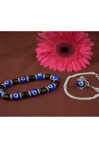 Handmade rakhi combo couple pair panch mukhi rudraksh and jhumki charm bracelet silver plated set for bhaiya bhabhi
