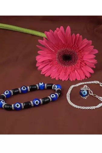 Handmade rakhi combo couple pair panch mukhi rudraksh and jhumki charm bracelet silver plated set for bhaiya bhabhi