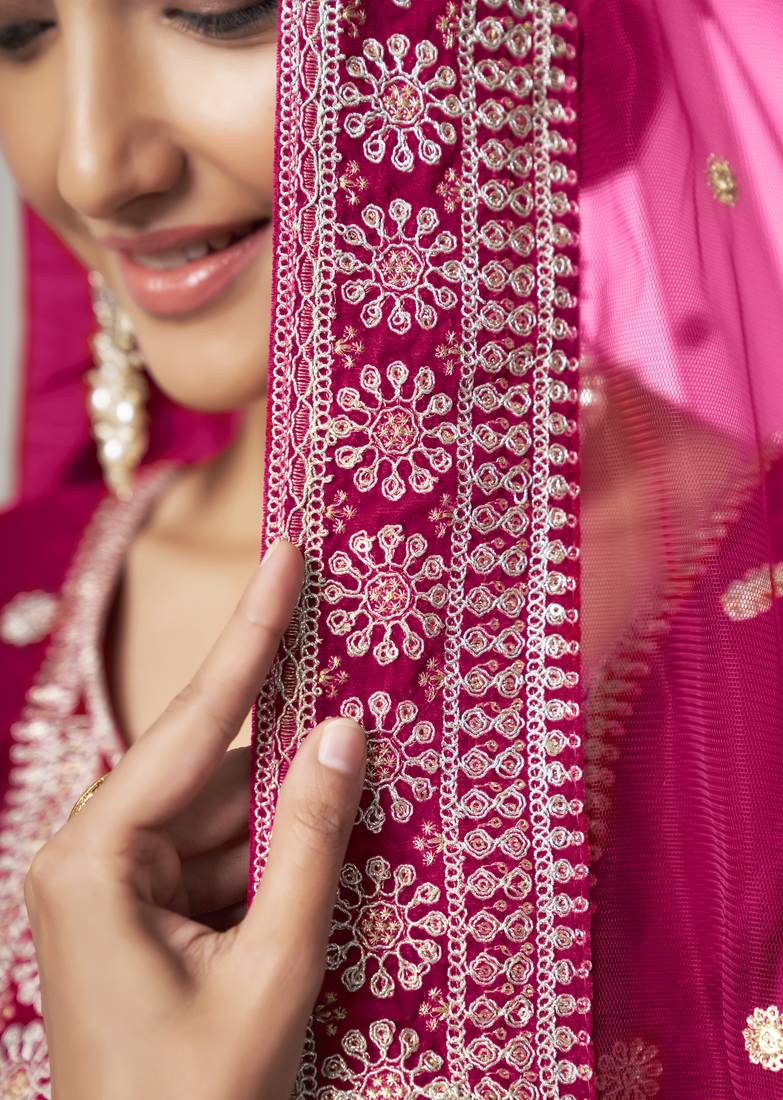 Pink Colored Sequins Zari And Codding Embroidered Velvet Unstitched Indian Suits