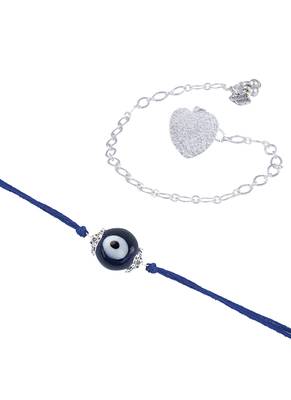 Handmade rakhi combo couple pair evil eye and heart charm unisex bracelet silver plated set for bhaiya bhabhi 5