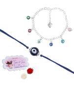 Handmade rakhi combo couple pair evil eye and colorful evil eye charms bracelet silver plated set for bhaiya bhabhi