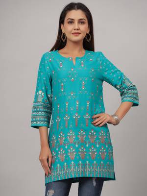 Ethnic Motifs Printed Notch Collar Kurti 1