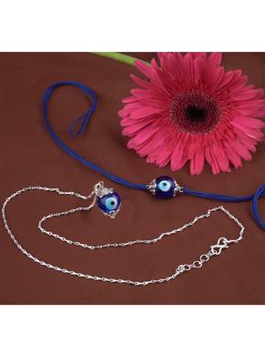 Handmade rakhi combo couple pair evil eye and evil eye unisex pendant set silver plated for bhaiya bhabhi 2