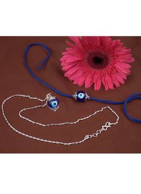 Handmade rakhi combo couple pair evil eye and evil eye unisex pendant set silver plated for bhaiya bhabhi 3