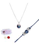 Handmade rakhi combo couple pair evil eye and evil eye unisex pendant set silver plated for bhaiya bhabhi