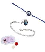 Handmade rakhi combo couple pair evil eye and evil eye unisex bracelet set silver plated for bhaiya bhabhi