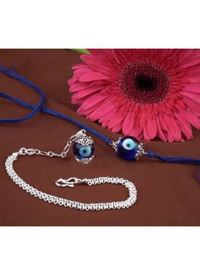 Handmade rakhi combo couple pair evil eye and evil eye unisex bracelet set silver plated for bhaiya bhabhi 2
