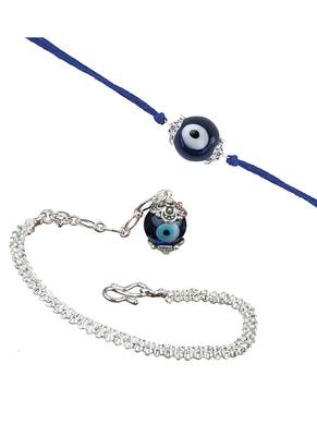 Handmade rakhi combo couple pair evil eye and evil eye unisex bracelet set silver plated for bhaiya bhabhi 4