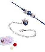 Handmade rakhi combo couple pair evil eye and evil eye unisex bracelet set silver plated for bhaiya bhabhi