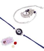 Handmade rakhi combo couple pair evil eye and jhumki bracelet set silver plated for bhaiya bhabhi