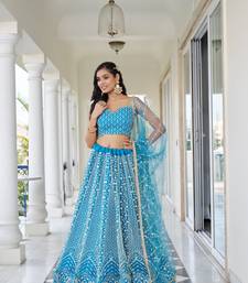 Glamorous Sky Blue Butterfly Net With Thread And Sequence Embroidered Work Lehenga Choli For Wedding