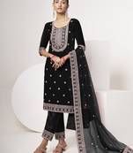 Black Colored Sequins Zari And Codding Embroidered Velvet Salwar Kameez Online Shopping