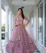 Glamorous Dusty Pink Butterfly Net With Tone To Tone Thread And Sequence Embroidered Work Lehenga Choli For Wedding