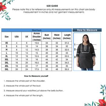 Women'S Plus Size Cotton Kantha Short Kurti (Black) 6
