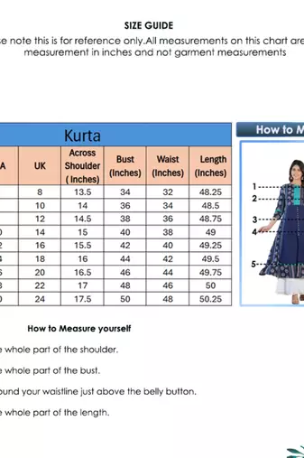 Women'S Plus Size Floral Printed Embroidered A-Line Kurti (Blue)