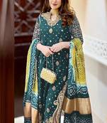Teal embroidered faux georgette semi stitched salwar suit