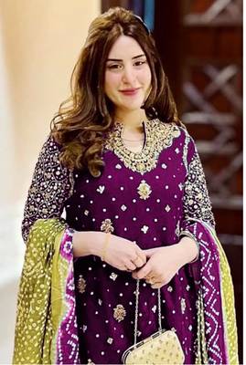 Purple embroidered faux georgette semi stitched salwar suit 3