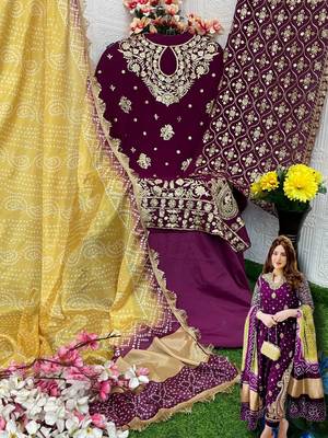 Purple embroidered faux georgette semi stitched salwar suit 4