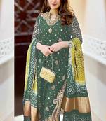 Green embroidered faux georgette semi stitched salwar suit