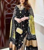 Black embroidered faux georgette semi stitched salwar suit