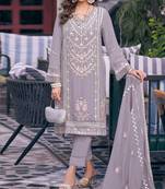 Lavender embroidered faux georgette semi stitched salwar suit