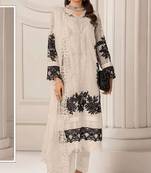 Cream embroidered faux georgette semi stitched salwar suit