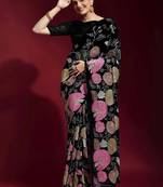  Black Colored Heavy Multi Sequence Embroidered Georgette Saree With Unstitched Banglori Silk Blouse