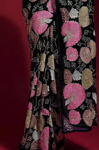  Black Colored Heavy Multi Sequence Embroidered Georgette Saree With Unstitched Banglori Silk Blouse
