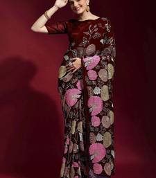  Maroon Colored Heavy Multi Sequence Embroidered Georgette Saree With Unstitched Banglori Silk Blouse