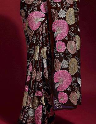  Maroon Colored Heavy Multi Sequence Embroidered Georgette Saree With Unstitched Banglori Silk Blouse 3