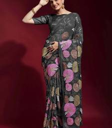  Grey Colored Heavy Multi Sequence Embroidered Georgette Saree With Unstitched Banglori Silk Blouse