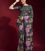  Grey Colored Heavy Multi Sequence Embroidered Georgette Saree With Unstitched Banglori Silk Blouse
